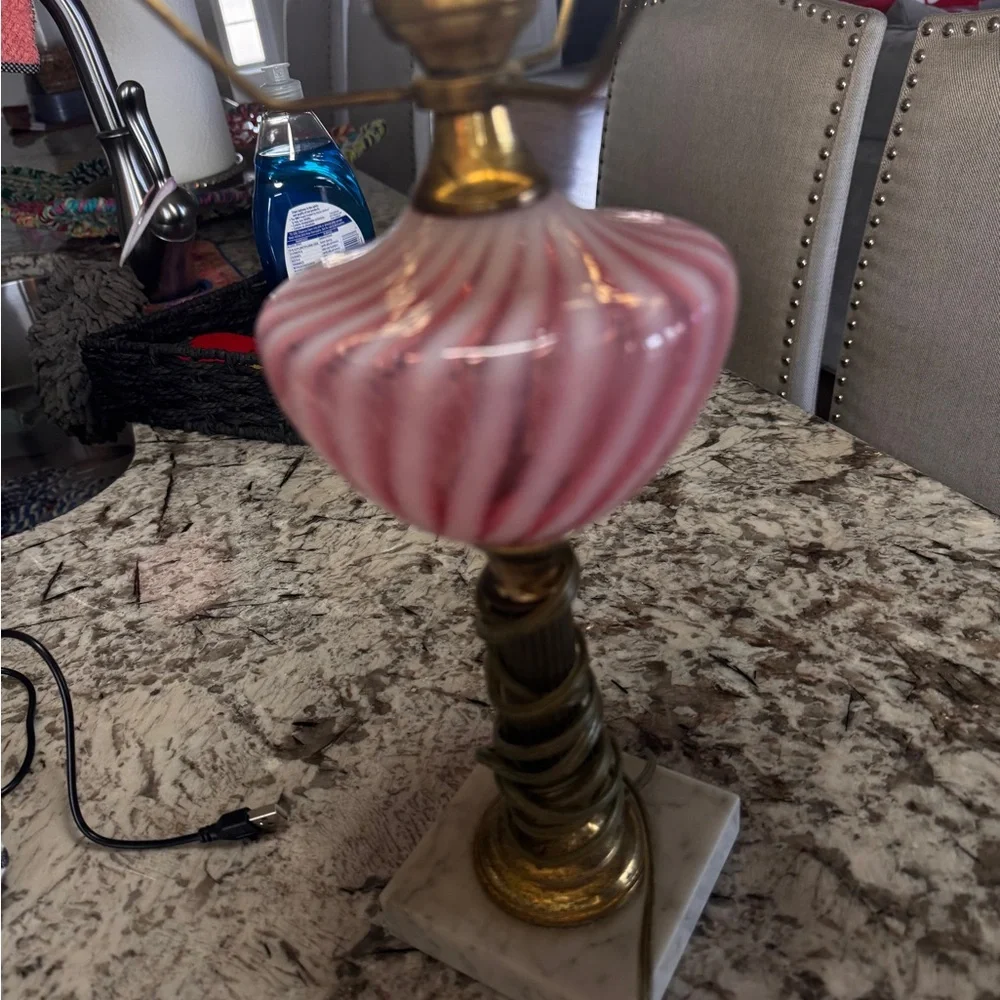 Fenton Pink and Gold Swirl Lamp - Picture 3 of 7